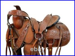 Deep Seat Western Trail Saddle Hard Seat Pleasure Floral Tooled Tack 15 16 17 18