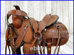 Deep Seat Western Trail Saddle Hard Seat Pleasure Floral Tooled Tack 15 16 17 18
