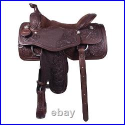 Designer Equestrian Barrel Brown Leather Silver Conchos Western Saddle 10 18