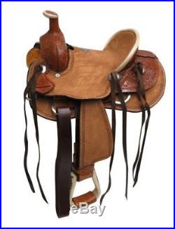 Double T 10 Youth ROPER STYLE SADDLE Floral Tooled Rough Out Hard Seat