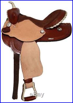 Double T Barrel Style Saddle with Basket Weave Tooling 14 15 16 NEW