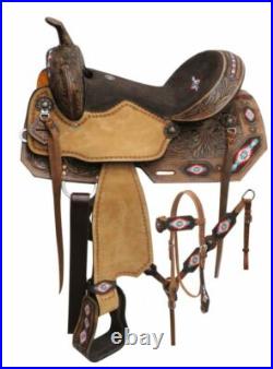 Double T Embroidered Navajo horse saddle set. 14, 15, 16