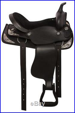 Fancy Synthetic Black Western Pleasure Trail Horse Saddle Tack 15 16 17