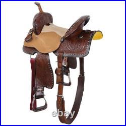 Feathered Buckskin Barrel Style Saddle with Feather Tooling Full QH Bars 15 NEW