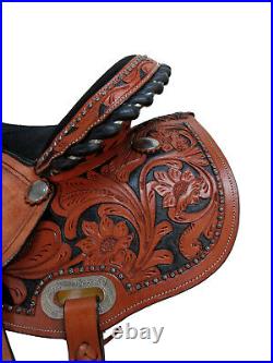Floral Carved Tooled Painted Tack Western Barrel 15 16 Seat Horse Saddle Leather