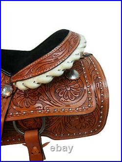 Floral Carved Tooled Studded Western Leather Horse Saddle Roping Tooled Tack Set
