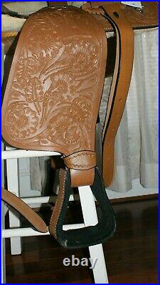 Floral Designed Hand Tooled Brown Leather 16 Western Show Saddle (STL-1130)