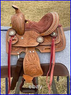 Floral Tooled 8 Miniature Western Horse Saddle Black & Brown With Free Shipping