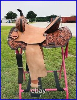 Floral Tooled Adults Western Horse Barrel Saddle 14.5 to 16 With Free Shipping
