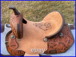Floral Tooled Adults Western Horse Barrel Saddle 14.5 to 16 With Free Shipping