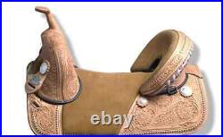 Floral Tooling Treeless Western Leather Barrel Horse Saddle Set Size 14 16