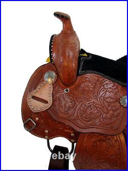 Fully Floral Oak Flower Tooled Leather Western Horse Pony Saddle Youth Studded