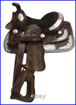 Fully Tooled Miniature Horse/Pony Show Saddle with Engraved Silver Pieces 8 NEW