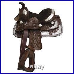Fully Tooled Pony Youth Show Western Saddle with Engraved Silver 8 NEW