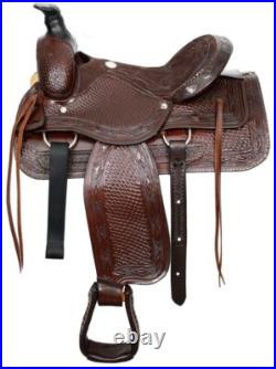 Fully Tooled Roper Style Saddle with Suede Leather Seat 16 NEW