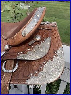 Fully Tooled Western Pleasure Silver Show Saddle 16 Medium Oil Leather 4pc Set