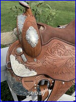 Fully Tooled Western Pleasure Silver Show Saddle 16 Medium Oil Leather 4pc Set