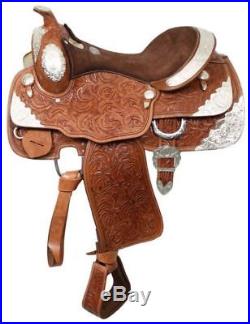 Fully Tooled Western Pleasure Silver Show Saddle 16 Medium Oil Leather SemiQHB