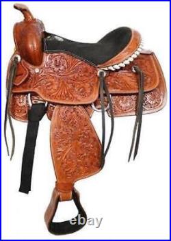 Fully tooled Double T youth saddle 13