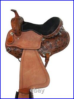 Gaited Western Horse Saddle Pleasure Floral Tooled Leather Tack Set 17 16 15