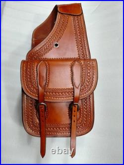 Genuine Leather Horse Saddle Bag Western Equestrian Saddle Pouch Brown Riding