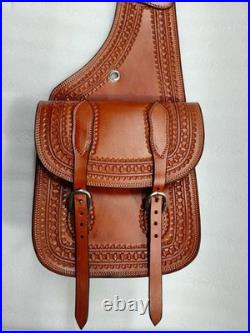 Genuine Leather Horse Saddle Bag Western Equestrian Saddle Pouch Brown Riding