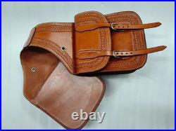 Genuine Leather Horse Saddle Bag Western Equestrian Saddle Pouch Brown Riding