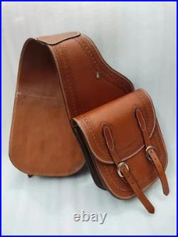 Genuine Leather Horse Saddle Bag Western Equestrian Saddle Pouch Brown Riding