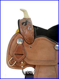 Genuine Leather Tooled Tack Set Harness Carved Pony Horse Saddle Kids Youth