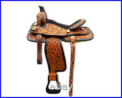 Genuine Leather Western Barrel Racing Trail Horse Saddle Tack Set 10 to 18 Inch