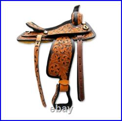 Genuine Leather Western Barrel Racing Trail Horse Saddle Tack Set 10 to 18 Inch