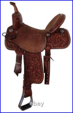 Genuine Leather Western Hand Carved Tooled Saddle With Complete Tack Set
