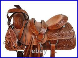 Genuine Leather Western Horse Roping Saddle Ranch 15 16 17 18 Tooled Tack Set