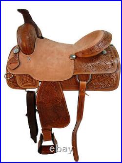 Genuine Leather Western Horse Roping Saddle Ranch 15 16 17 18 Tooled Tack Set