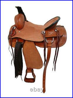 Genuine Leather Western Roughout Hard Seat Floral Horse Saddle Roping Ranch Work