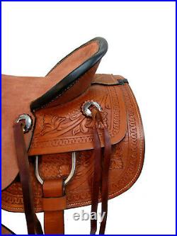 Genuine Leather Western Roughout Hard Seat Floral Horse Saddle Roping Ranch Work