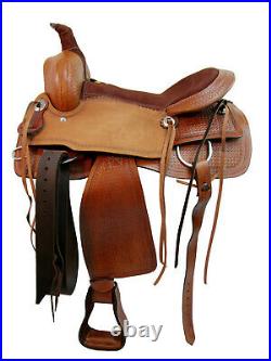 Genuine Roping Saddle Ranch Roper Tooled Leather Western Tack Set 15 16 17 18