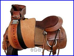 Genuine Roping Saddle Ranch Roper Tooled Leather Western Tack Set 15 16 17 18