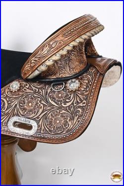 HILASON Treeless Western Trail Barrel Racing American Leather Saddle Dark Brown