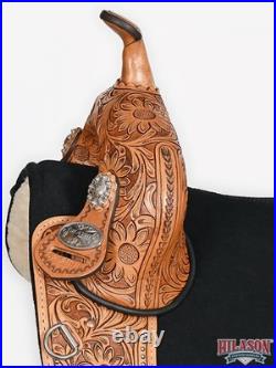 HILASON Western Horse Saddle Treeless Trail Barrel Leather Sun Flower for
