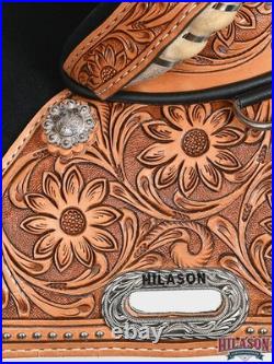 HILASON Western Horse Saddle Treeless Trail Barrel Leather Sun Flower for