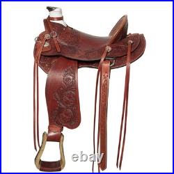 HILASON Western Horse Wade Saddle Leather Ranch Roping Mahogany Hand Tooled &