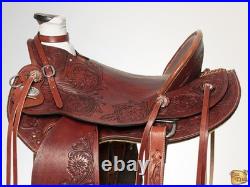 HILASON Western Horse Wade Saddle Leather Ranch Roping Mahogany Hand Tooled &