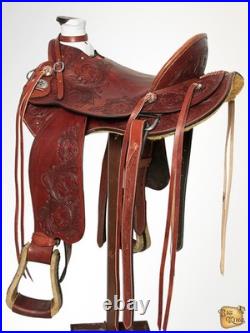 HILASON Western Horse Wade Saddle Leather Ranch Roping Mahogany Hand Tooled &