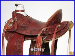HILASON Western Horse Wade Saddle Leather Ranch Roping Mahogany Hand Tooled &