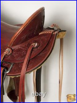HILASON Western Horse Wade Saddle Leather Ranch Roping Mahogany Hand Tooled &