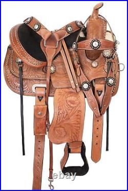 HORSE SADDLE WESTERN PLEASURE TRAIL BARREL SHOW STUDDED LEATHER TACK 12 in