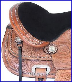 HORSE SADDLE WESTERN PLEASURE TRAIL BARREL SHOW STUDDED LEATHER TACK 12 in