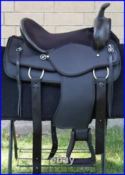HORSE SADDLE WESTERN USED TRAIL RIDING BARREL BLACK TACK SET 15in 16in 17in