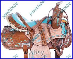Hand Carved Western Barrel Saddle Trail Horse Leather Tack Set 10-18 F/s